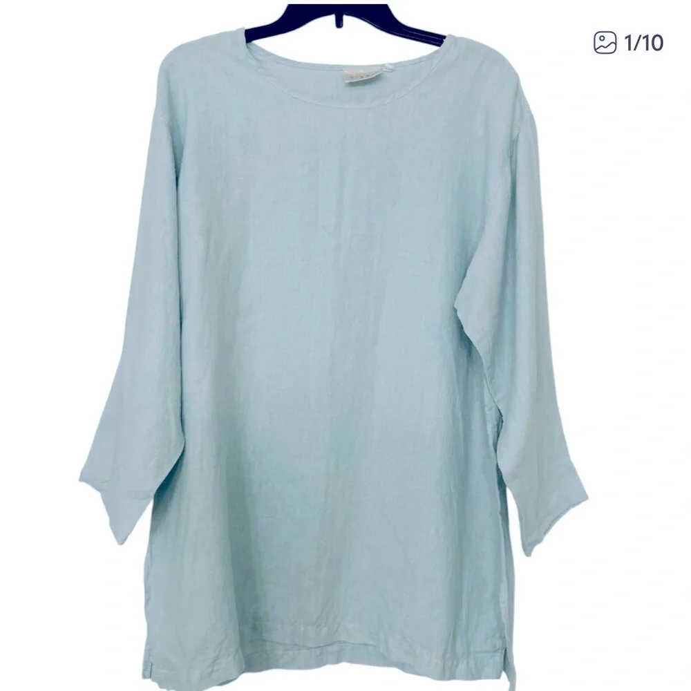 Kleen 100% Linen Light Blue Lagenlook Tunic
Blouse Top 3/4 Sleeve USA Made M - Picture 7 of 7